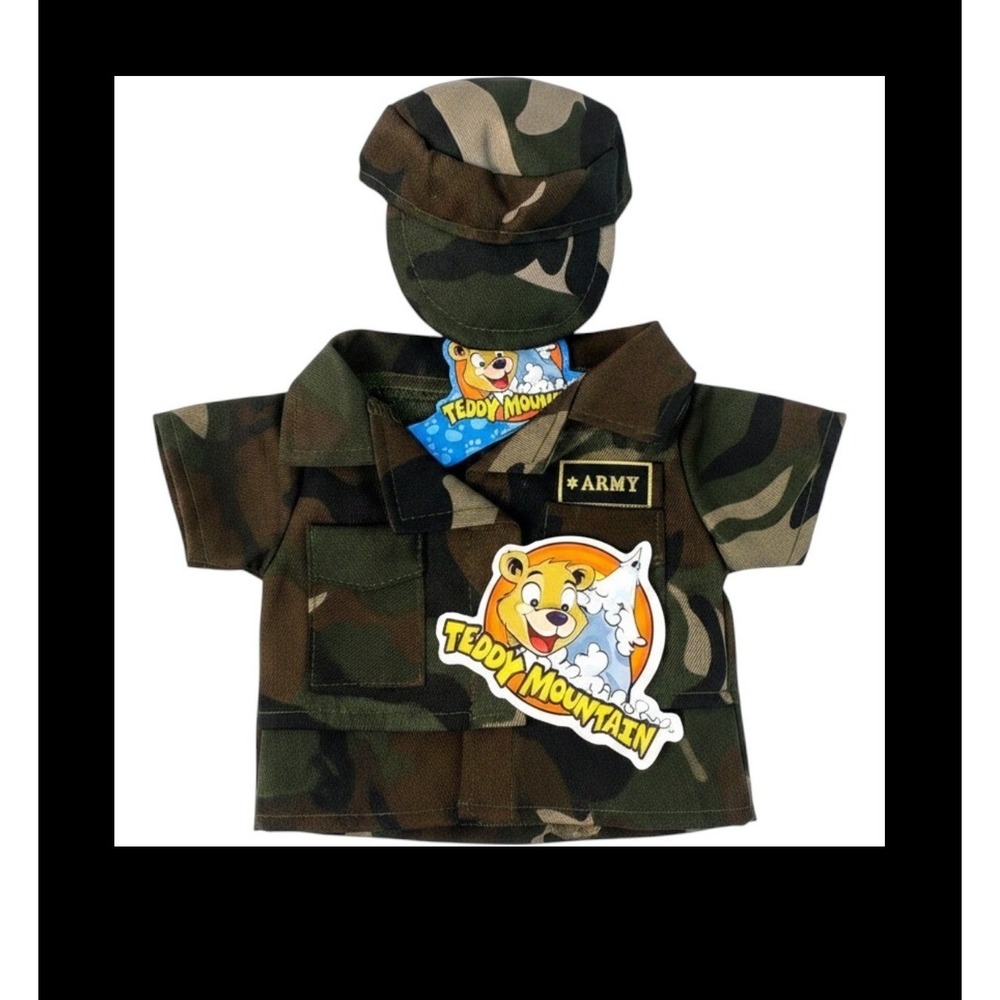 Teddy Mountain Army Green Outfit with Hat 8 inch‎ Plush Camo Military Set 2311